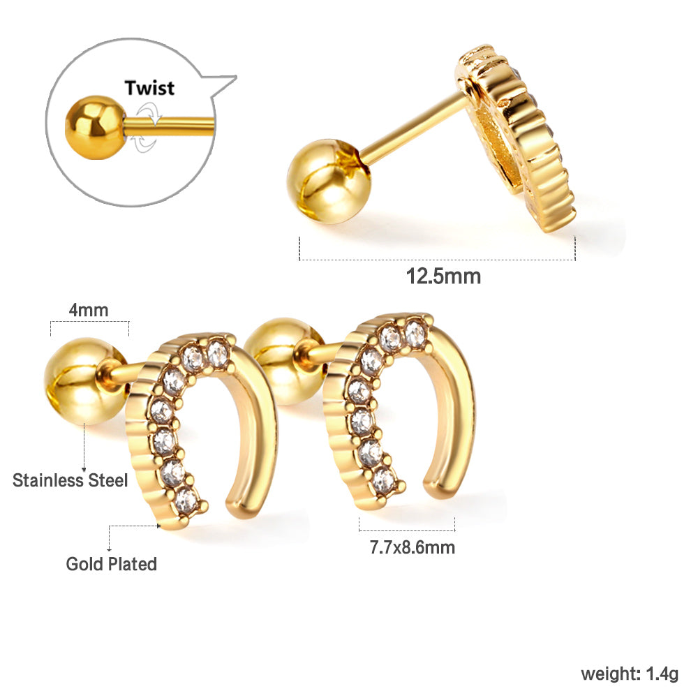Golden Steel Stud Planet + Orbit with White Diamonds Earrings asonjewelry